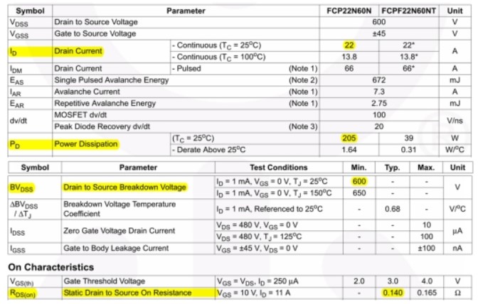 FCP22N60N數(shù)據(jù)手冊